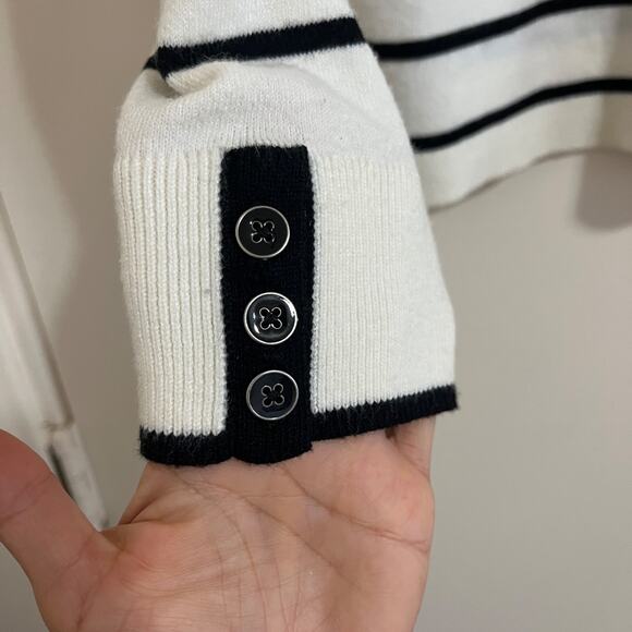 Talbots Womens Knit Sweater Sz M Striped Bows Puff Cottage Capsule Nautical Soft - Picture 6 of 8